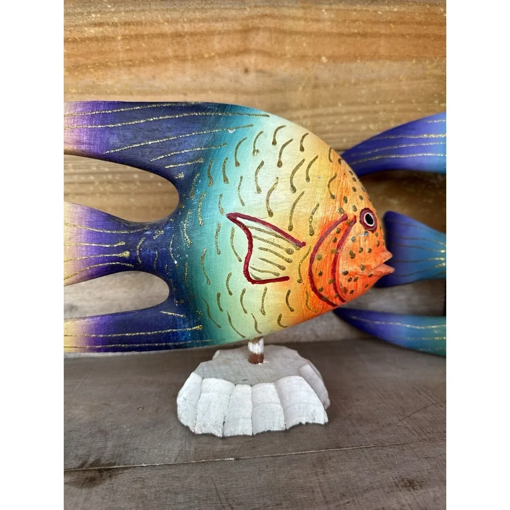 Vintage Wooden Hand Carved Hand Pained Fish Decor Tropical Fish Decor‎